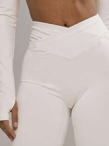 Sport Conjunto de leggings con frente cruzado, solo parte inferior, activewear de invierno para pádel, deporte, gimnasio y entrenamiento, de aleación - Blanco - Ver 6
