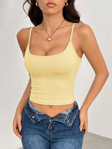 SHEIN PETITE 4 chiếc áo hai dây nữ màu trơn xếp ly, kiểu dáng thường ngày, đa năng. - Nhiều màu - Xem 7
