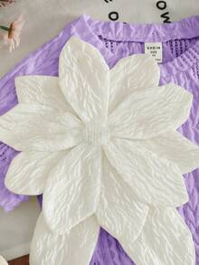 SHEIN Young Girl Solid Color Round Neck 3D Floral Casual Cute T-Shirt Party White Summer - Mauve Purple - View 4