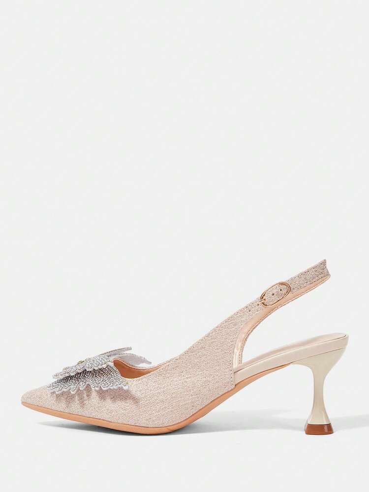 CUCCOO HITCHD Women'shoes Spring And Summer New Hot Diamond Bow Stiletto High Heel Romantic Elegant Gold Glitter PU Upper With Bow Women's High Heel Shoes Dress Shoes Bridal Shoes Wedding Season Party Valentine's Day Elegant Wear