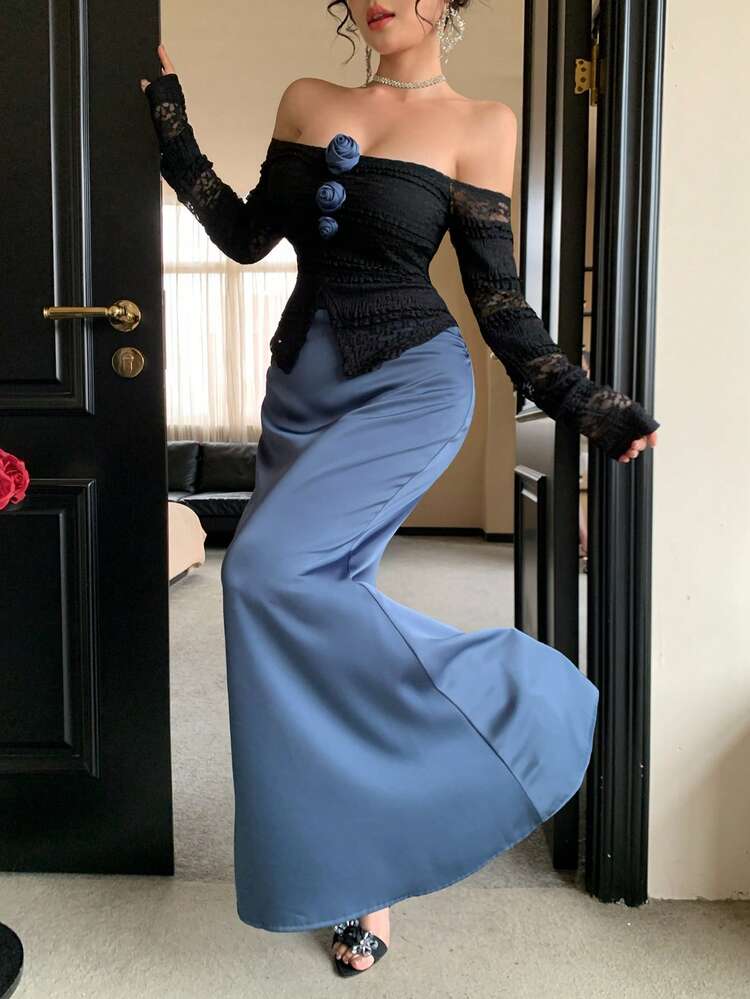 Spring & Summer Hollow Mesh Patchwork 2 In 1 Dress, Elegant Formal Gown For Valentine's Day, Wedding, Party, Fashion Event Sun Dresses For Women