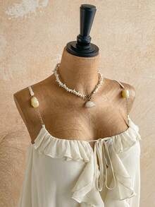 Soleia New Ruffled Asymmetrical Hem Drawstring Metal Decor Mini Dress, Suitable For Wedding, Date, Afternoon Tea, Vacation, Music Festival, Bohemian - Light Yellow - View 5