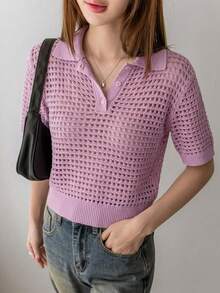 Dazy-Less Suéter holgado y casual de estilo romántico para vacaciones en la playa, primavera/verano para mujeres - Morado - Ver 4