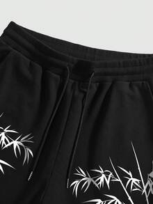 Manfinity LEGND 男士极简印花无袖背心和短裤套装 - 黑色 - 查看 5