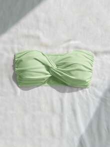 Swim Basics 女士时尚多功能前系带褶皱抹胸比基尼泳装 - 薄荷綠 - 查看 5