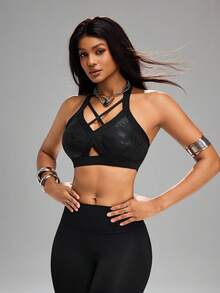 Innovista Women's Fashion Versatile Hollow-Out Criss-Cross Sports Bra For Yoga - Black - View 4