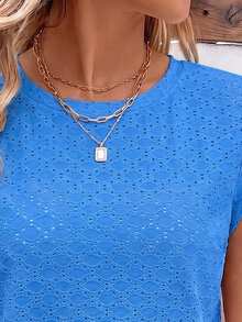 EMERY ROSE New Arrival Plus Size Women Casual Versatile Round Neck Cap Sleeve T-Shirt - Blue - View 5