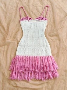 Vestido mini ajustado con tirantes de espagueti, dobladillo con borlas y diseño de conchas, estilo bohemio, apropiado para una cita en el Día de San Valentín, primavera/verano - Multicolor 4 - Ver 2