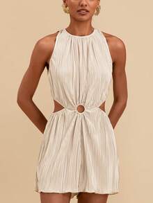 Travachic Women's Solid Color Halter Casual Everyday Romper - Apricot - View 5