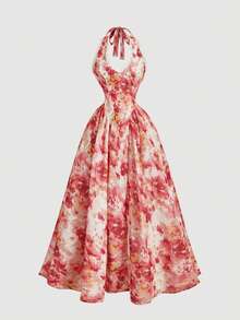 Skyraze Women's Elegant White Floral Chiffon Printed Summer Dress,Retro Tea Garden Party Prom Dress,Wedding Guest Date Night Vacation Beach Holiday Outfits - Multicolor - View 5