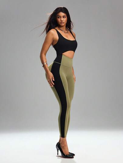 Innovista 女士撞色拼接镂空无袖连体裤，其他舞蹈服