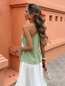 Selianne Women's Casual Vacation Beach Lace Trim Solid Color Camisole Top, Spring/Summer - Green - View 2