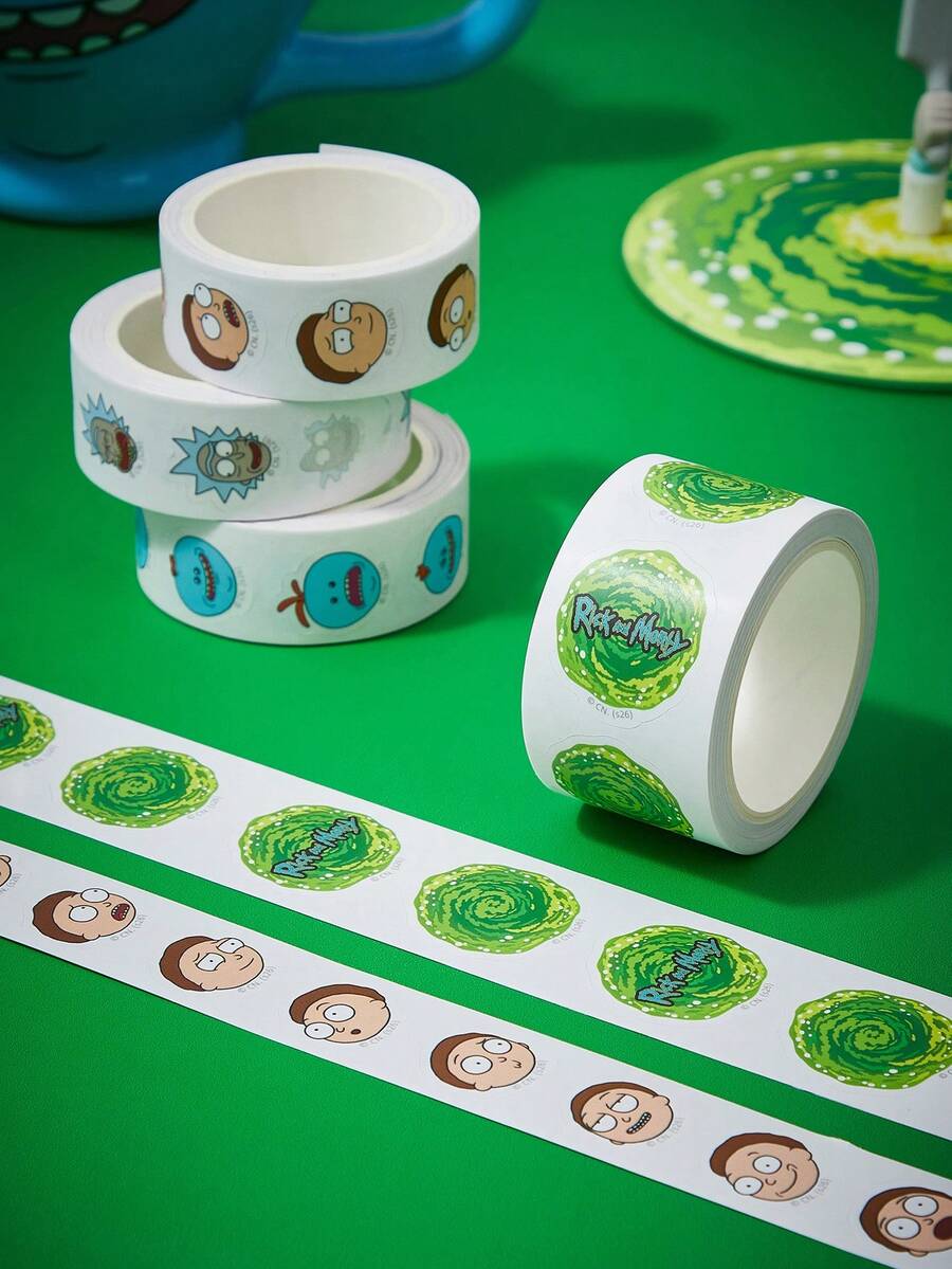 Rick and Morty X SHEIN 4 Pcs Of Cartoon Characters Printed And Paper Tape, 5 Meters / Roll, Suitable For DIY, Making Handbooks, Sealing - Multicolor - View 1