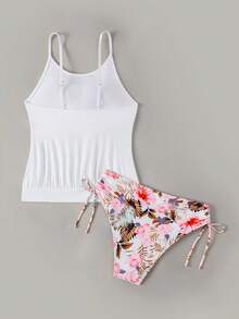 Swim Lushoire Bộ tankini tam giác màu trơn, dây mảnh, họa tiết nhiệt đới, thích hợp cho kỳ nghỉ biển. - Nhiều màu - Xem 4
