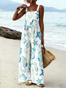 Balvessa Women's Vacation Casual Starfish, Seashell, Seahorse Print Jumpsuit - Multicolor - View 4