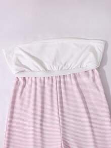 SHEIN Pantalon droit à rayures roses vives pour adolescentes, taille contrastée blanche, tissu super doux et confortable, convient pour l'école, les déplacements et les activités extérieures - Rose bonbon - Voir 6