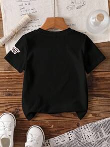 LOONEY TUNES X SHEIN Áo thun ngắn tay cổ tròn in chữ và hoạt hình phong cách thường ngày cho bé trai, thích hợp mặc mùa hè. - trắng - Xem 2