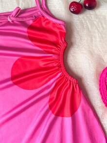 SHEIN 少女针织可爱碎花吊带修身连衣裙，适合日常、外出、聚会、节日、春夏季节穿着。 - 玫紅色 - 查看 8