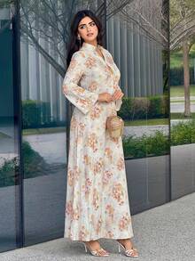 Al Najma Vestido de mujer con cuello entallado, estampado floral y mangas acampanadas - Multicolor - Ver 5