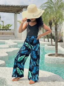 SHEIN 2件套少女夏季度假碎花边上衣和阔腿裤套装 - 彩色 - 查看 3
