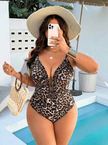 Slaydiva 2026 Neuer Leoparden-Muster Badeanzug für den Urlaub, geraffter Einteiler, geeignet für Strand, Resort und Partys, Große Größen - Verschiedenfarbig - Übersicht 5