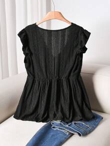 CosyJoli Plus Size Camisole & Tank Top, Cap Sleeve Blouse, Coffee Brown Sleeveless Top, Casual Elegant Women Clothing - Black - View 2