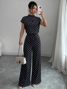 Allurite Elegantes, lässiges apricotfarbenes gewebtes ärmelloses Oberteil, apricotfarbene gewebte Weite Hose, Damen 2-teiliges Set - Schwarz - Übersicht 8