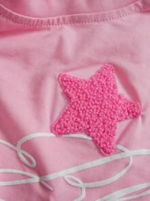 ROMWE MEN Street Life 2026 Spring, Autumn & Summer Men's Heavy Embroidery Casual Short Sleeve T-Shirt, Unisex Round Neck Tops - Pink - View 4