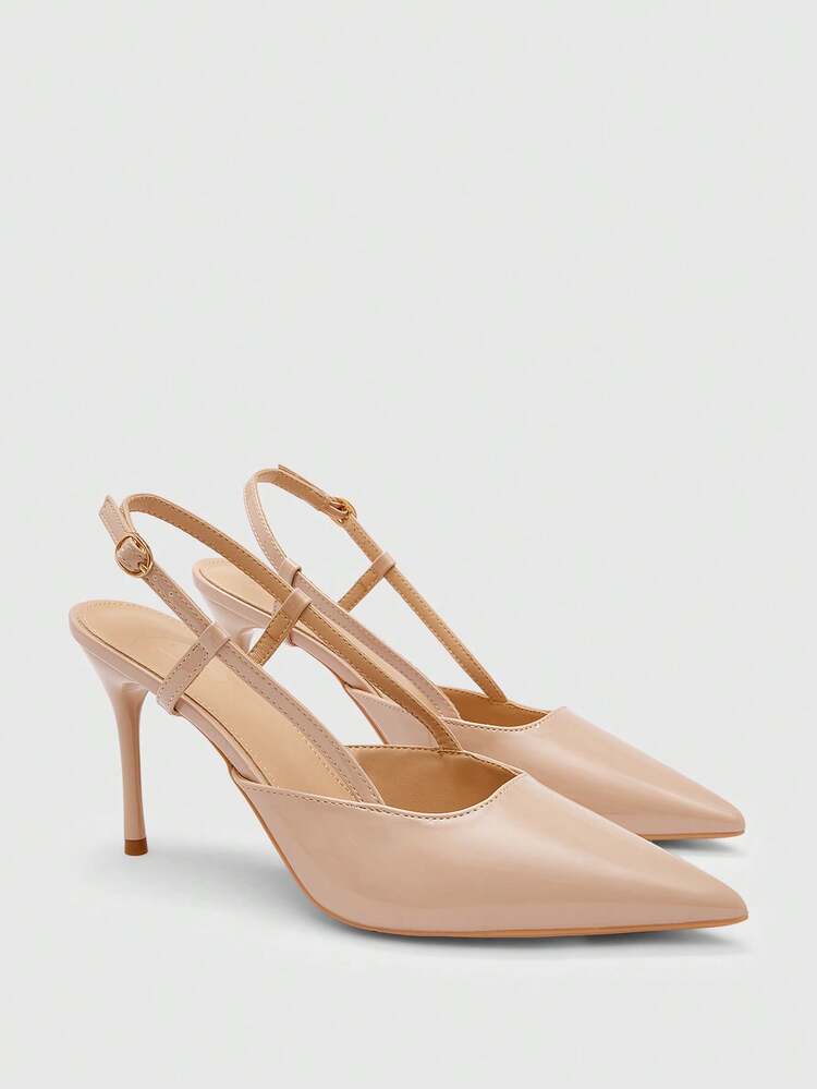CUCCOO BIZCHIC Women Shoes Spring And Summer Pointed Toe Thin High Heel Slingback Buckle 9cm Women's High Heel Shoes Patent Leather Material Solid Color Elegant Temperament Workplace Dating Versatile Women's Shoes