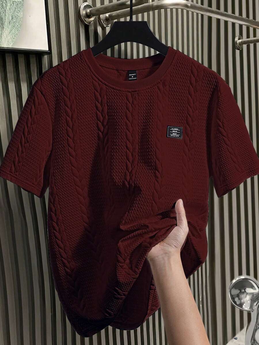 EGENSIO Camiseta de punto casual de manga corta con gráfico de letras para hombre - Burdeos - Ver 1