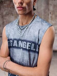 Skyrend 男士闪光街头火焰和水钻印花圆领背心，夏季无袖衬衫图案洛杉矶图案背心男士图案背心 - 彩色 - 查看 5