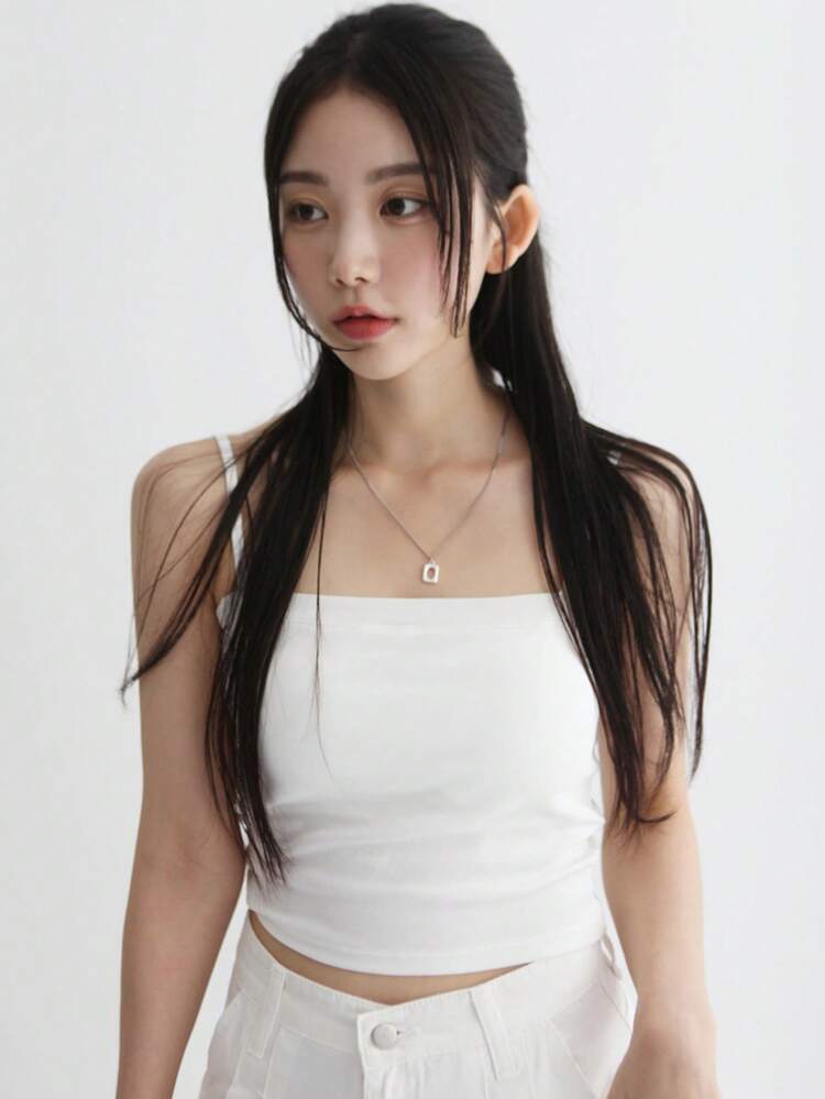 Women's Casual Sleeveless Crop Top, Solid Color Slim Fit, Suitable For Daily Commute, Summer