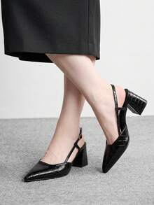 CUCCOO BIZCHIC 女士高跟鞋后系带粗跟PU皮通勤优雅基础款假日度假户外鞋 - 馬斯黑 - 查看 4