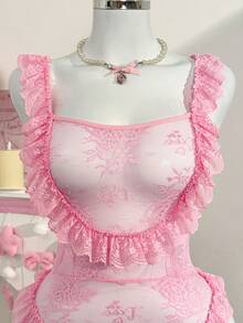 PetitDoll 1 pieza Body de encaje sexy para mujer - Rosa - Ver 4