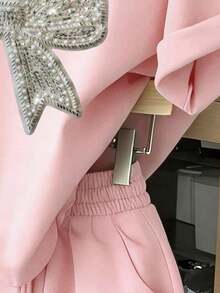 1 Set Tween Girls Pink Summer Country Cute Concert Bow Pattern Short Sleeve T-Shirt And Shorts Set,Fashion Casual Comfortable Minimalist Outfits - Pink - View 4