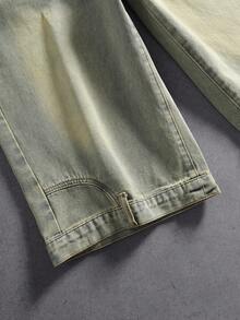 Manfinity Denimwave Men's Solid Color Retro Casual Versatile Patchwork Denim Wide Leg Shorts - Light Wash - View 4