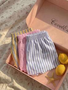 CovetEZ Women's Casual Elastic Waist Striped Loose Shorts - Multicolor - View 8