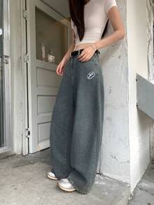 DAZY Celana Jeans Wanita Model Longgar dengan Bordir Inggris, Gaya Korea - Biru - View 7