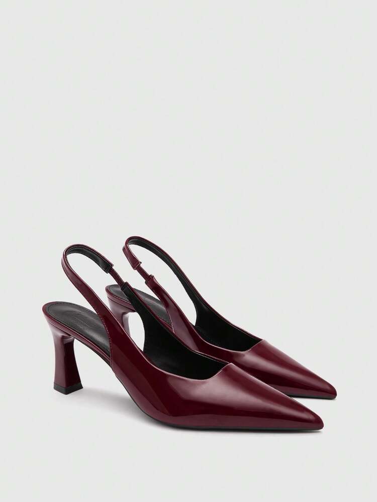 CUCCOO BIZCHIC Women Shoes Women's High-Heeled Shoes Spring And Summer New Dating Versatile Pointed Thick Heel 8 Cm Temperament Elegant Glossy PU Solid Color Low Vamp Back Strap Workplace Daily Shopping Party Comfortable Height Increase