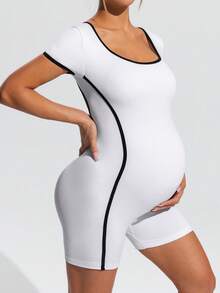 SHEIN 孕妇休闲撞色运动连体衣 - 黑與白 - 查看 6