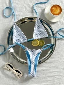 SHEIN Swim Mod 2026春夏女士两件套泳衣，波点时尚清新甜美纯色显瘦温泉度假比基尼 - 彩色 - 查看 5