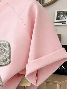 1 Set Tween Girls Pink Summer Country Cute Concert Bow Pattern Short Sleeve T-Shirt And Shorts Set,Fashion Casual Comfortable Minimalist Outfits - Pink - View 3