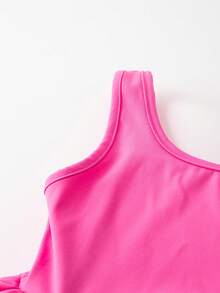 SHEIN Young Girl Solid Color Knit Bow Decor Sleeveless Jumpsuit - Pink - View 5