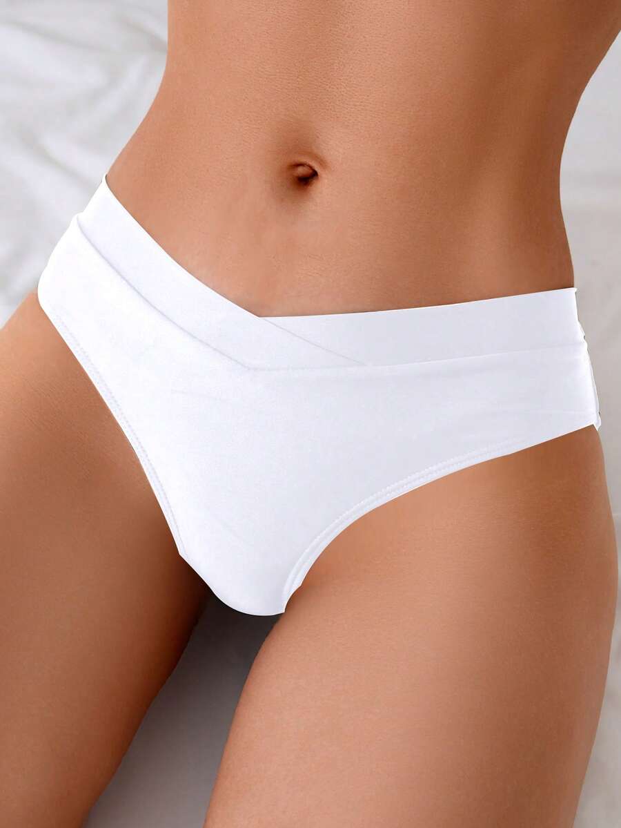 SHEIN Swim Đáy Bikini tam giác cạp chéo màu trơn màu trắng - trắng - Xem 1
