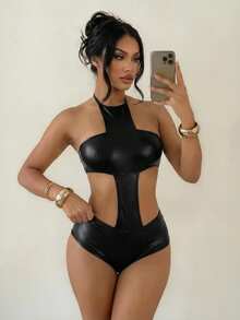 Swim SXY Women's Solid Color Backless Sexy Bodysuit - Black - View 5