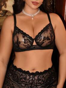 Divavoom 1 Stück Große Größen Damen Sexy Spitze Schleife Unterbügel-BH - Schwarz - Übersicht 9