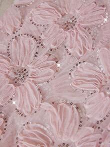 BELROSIE Pink Floral Summer Flower Power Birthday Party Holiday Cutout Embroidered 3D Flower Beaded Ruched Bust Halter Backless Fitted Mermaid Dress,Elegant - Pink - View 7