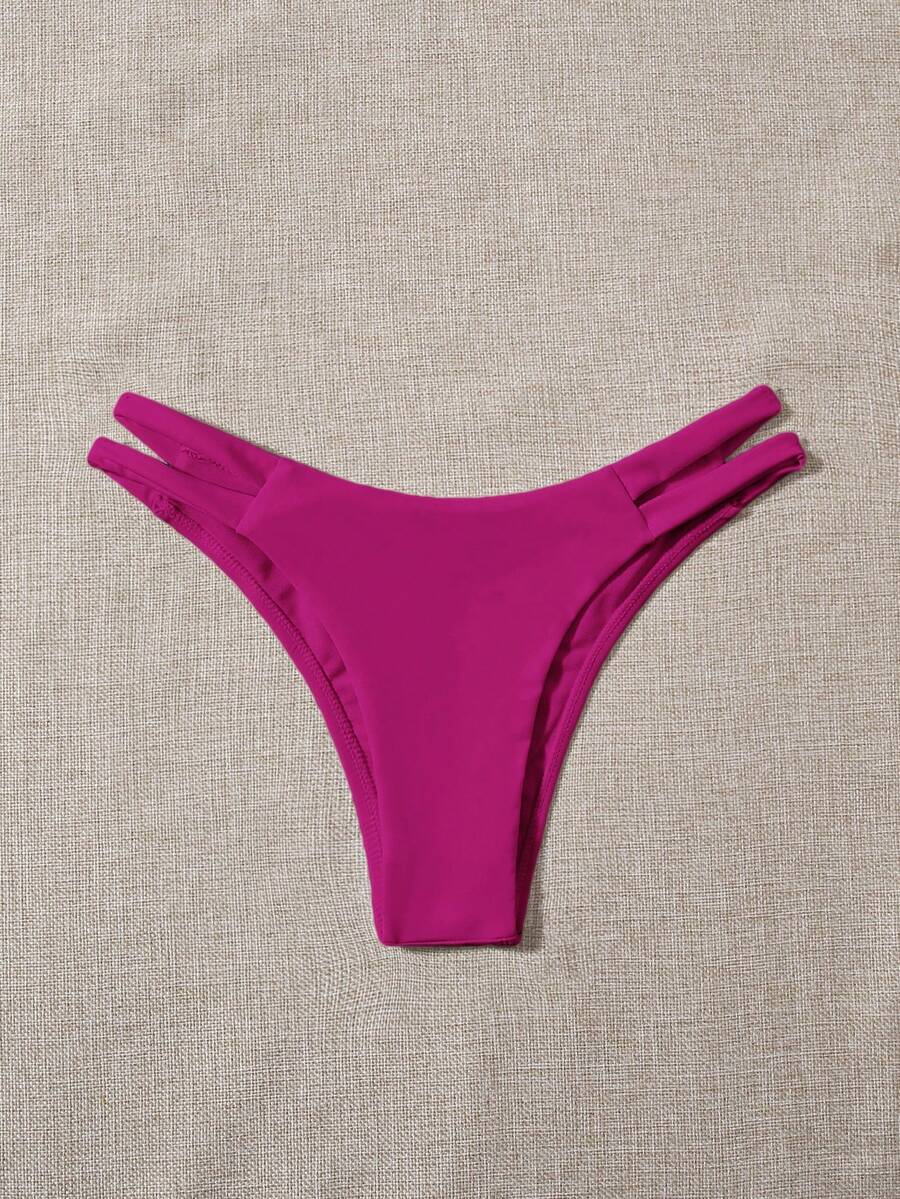Swim Basics Celana Bikini Seksi Wanita Warna Polos untuk Pantai Musim Panas - Hot Pink - View 1
