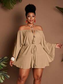 Maweii Women's Plus Size Off-The-Shoulder Sexy Vacation Jumpsuit - Khaki - View 5
