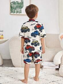 2pcs Kids Boys Casual Comfortable Printed Pattern Crew Neck Short Sleeve Pajama Top And Pants Knit Sleepwear Set - Multicolor - View 4